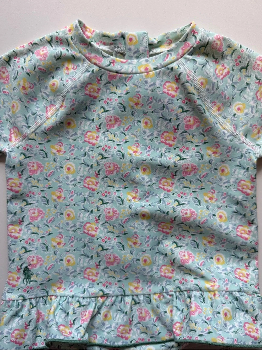 Ralph Lauren Baby Girl Floral Ruffled One-Piece Rashguard Swimsuit - Size 18-24M